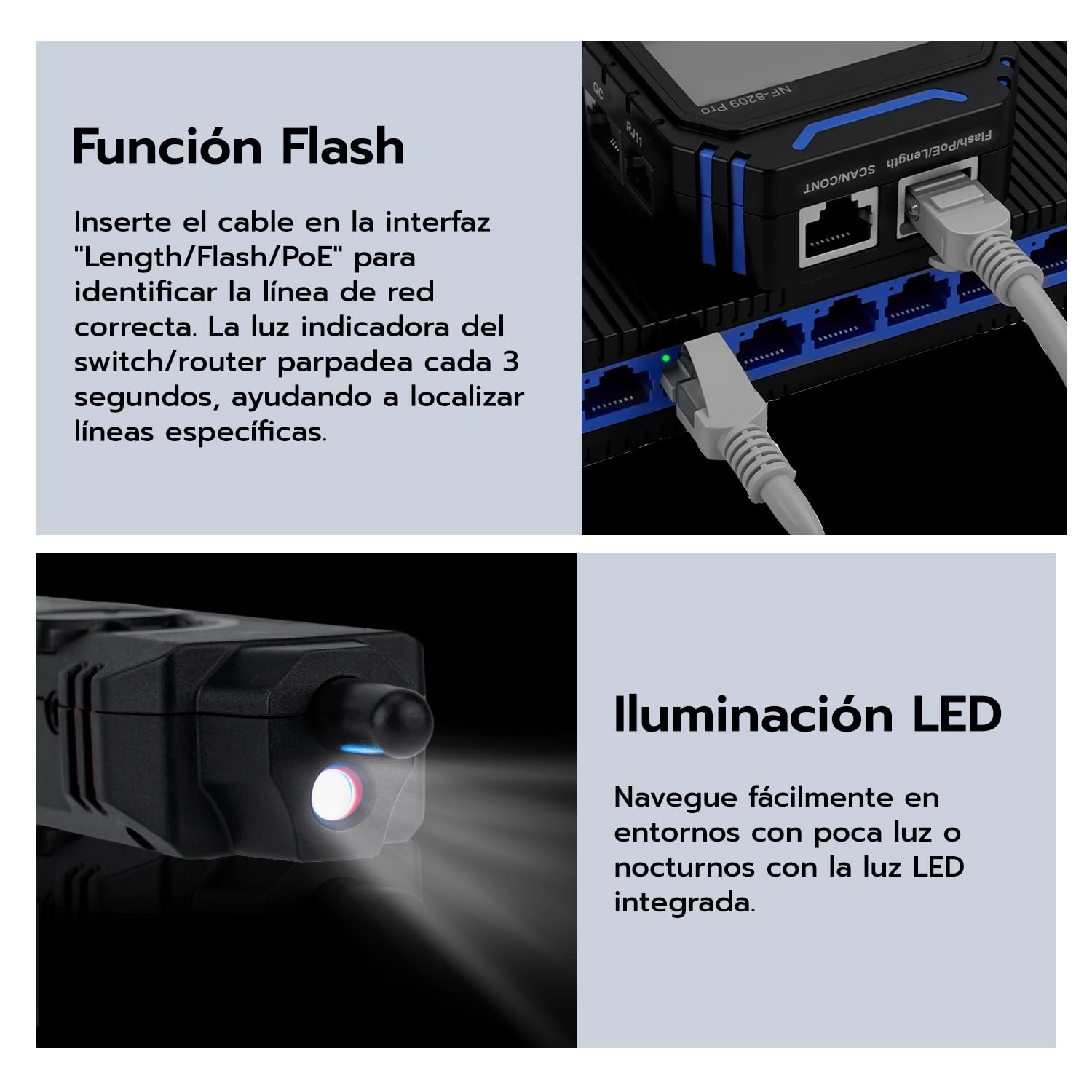 Mcbazel Probador de Cable con POE, Detector de Cable con Pantalla LCD, Rastreador de Cable Avanzado, Probador de Cable de Red NVC para CAT5 y CAT6