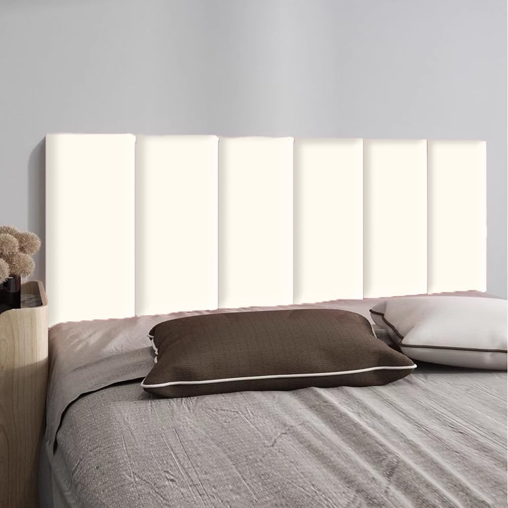 3D Self-Adhesive Headboard Panels, Interior Decoration Upholstered Wall Panel, Wall Mounted Bed Headboard for Bedroom/Living Room,Off white,80x50cm