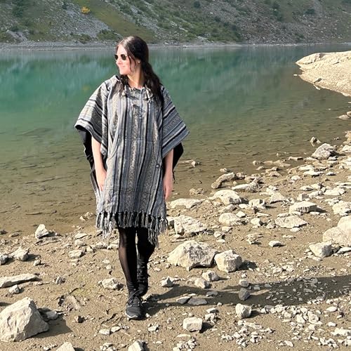 virblatt - Mexican Poncho Men | 100% cotton & Reversible | Mens Poncho Hooded Baja Hoodie Winter Pancho warm Cape Cowboy3