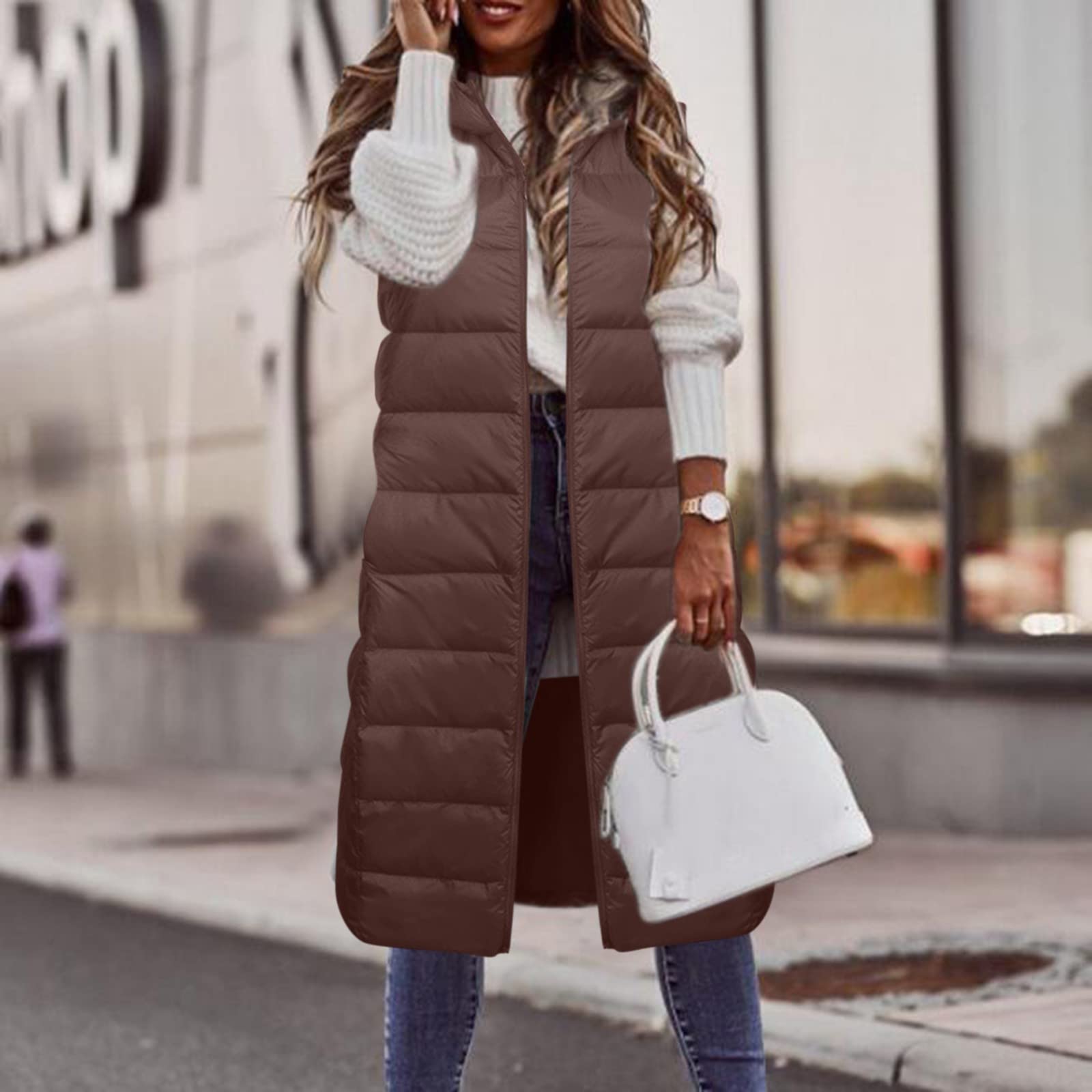 Weste Damen Mit Kapuze Daunenweste Winter Ärmellose Steppmantel Softshell Weste Elegant Damen-Mäntel Warm Steppweste Leicht Gilet Baggy Große Größen lang