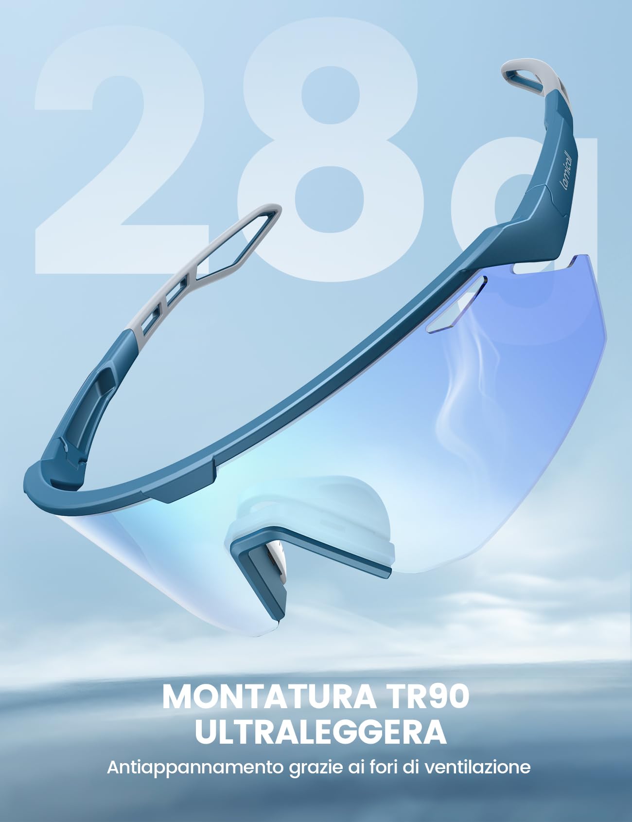 Lamicall Occhiali Ciclismo Fotocromatici, [3S Fotocromatico] [28g Ultraleggero-TR90] Anti-UV400, Nasello Regolabile, Occhiali da Sole Sportivi per Uomo e Donna, per Bici/Corsa/Pesca/Sport all'Aperto