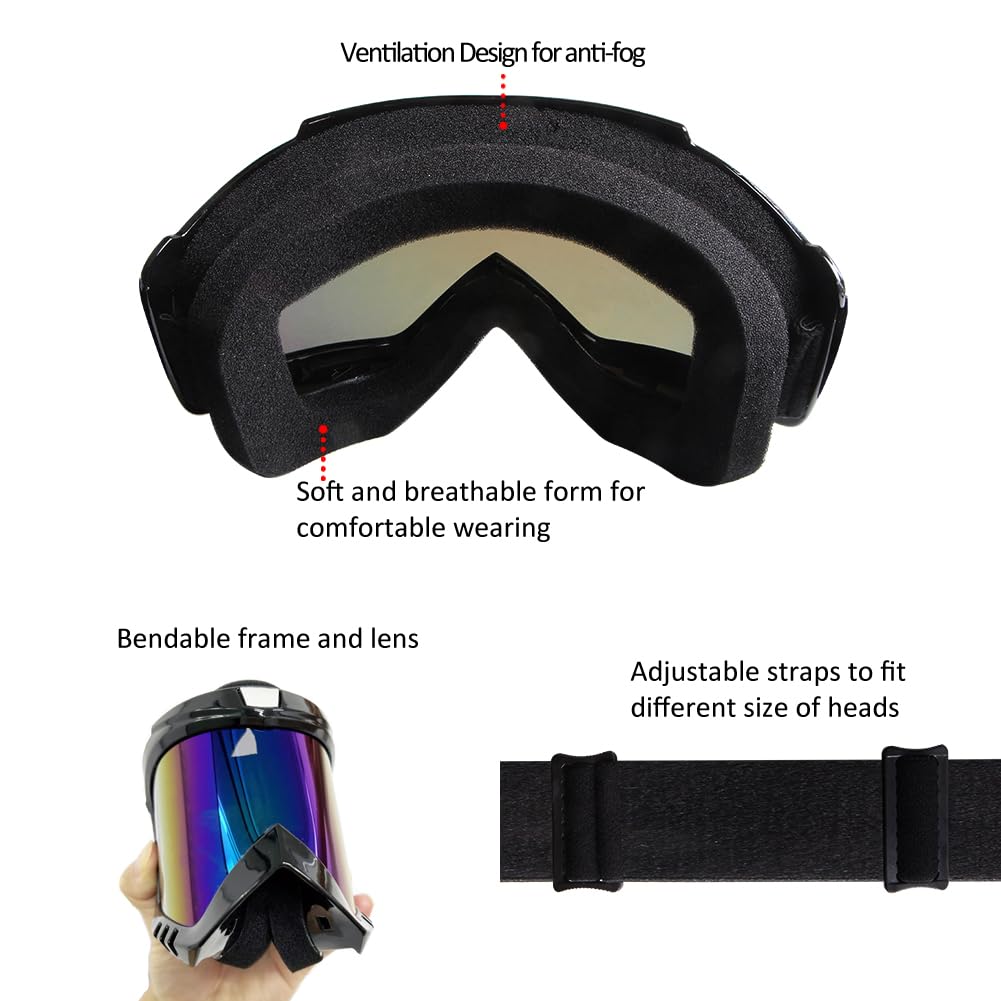 Lot de 2 lunettes de protection pour VTT, moto tout-terrain, homme et femme, lunettes de motocross, lunettes de course MX, lunettes de casque UV, anti-buée, anti-rayures, coupe-vent, anti-poussière