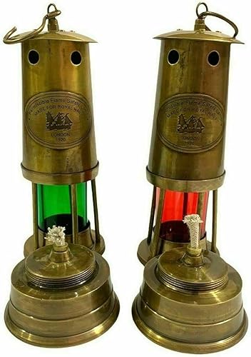 Miniatura 2 de 10 "náutico latón antiguo rojo y verde lámpara de aceite marítimo barco barco luz decoración