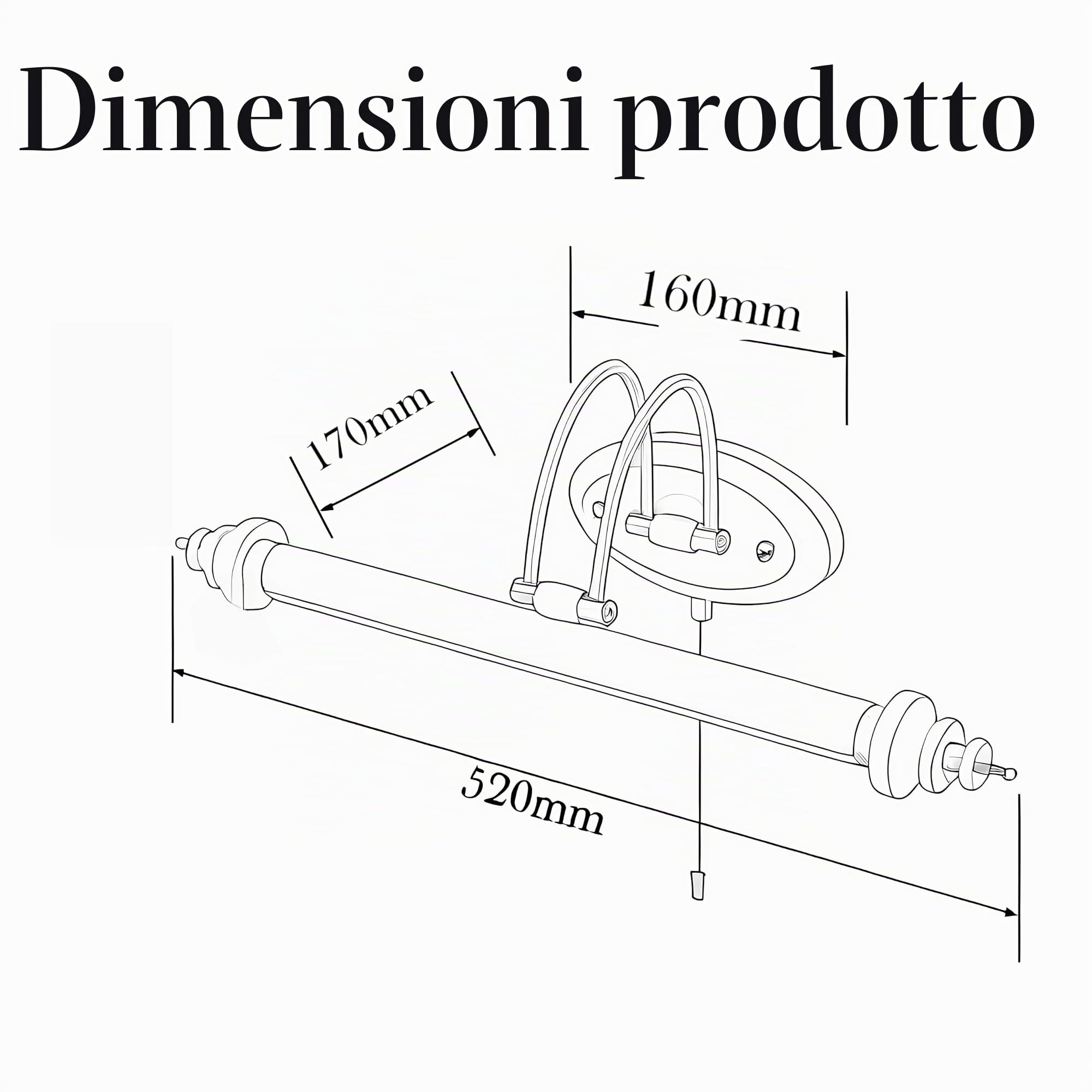 ACMHNC Lampada da Specchio Bagno Vintage con Interruttore a Tirante, 52cm Applique LED Parete Bagno Retrò, 7W 4000K Luce Specchio, IP44 Impermeabile, Orientabile 240°, Luce per Trucco e Quadri