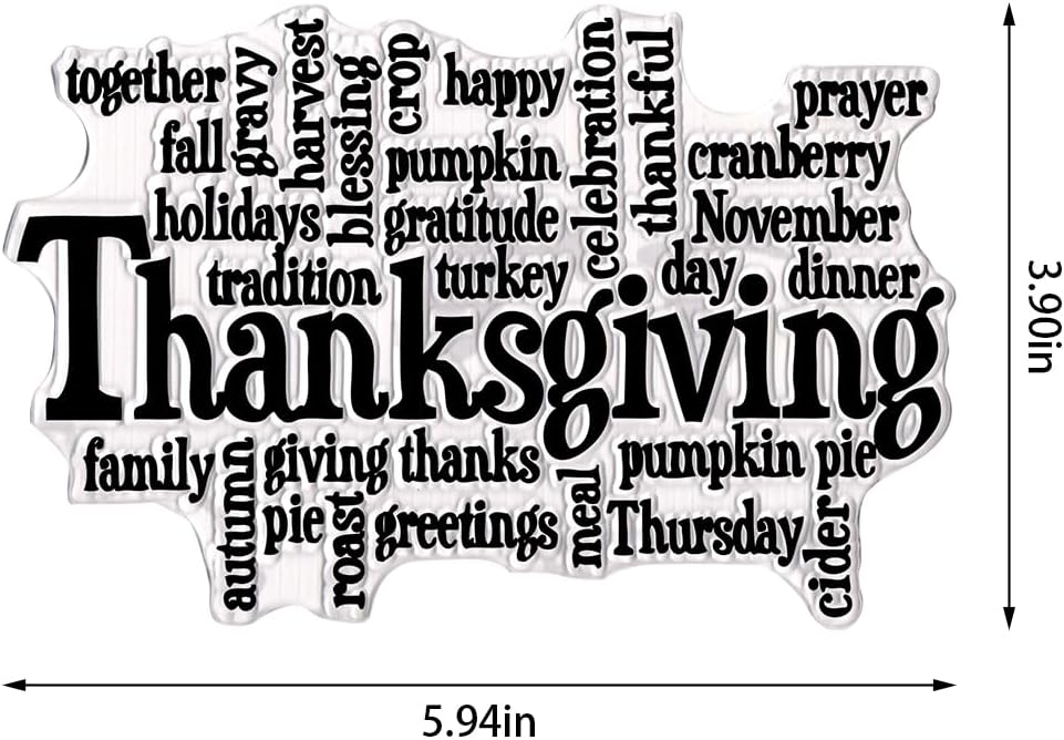 Thanksgiving Clear Stamps for Card Making Thankful Words Sentences Background Clear Stamps Fall Transparent Silicone Stamp for DIY Scrapbooking Supplies Embossing Paper Card Album Decoration Craft