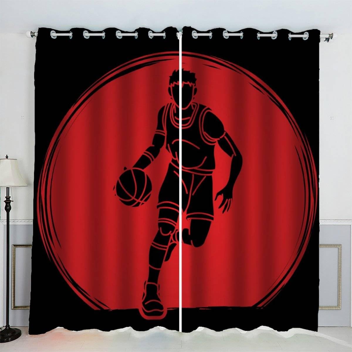 AKATIE Blackout Curtain Basketball Player Kid Insulated Drapes Basketball Fan 3D Print Eyelet Window Curtains for Boys Girls Teens Children kids Bedroom Set of 2 Panels (W150xL166cm)