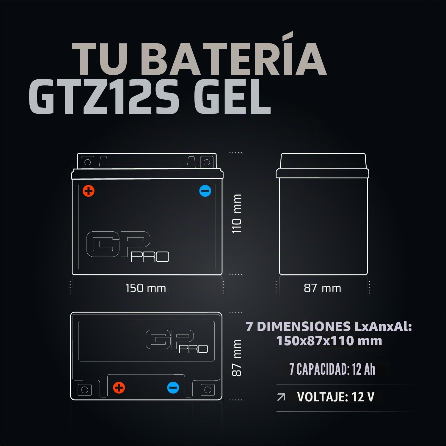 GP-Pro , batería GEL de 12 V y 12 Ah (tipo GTZ12S), para Motocicleta