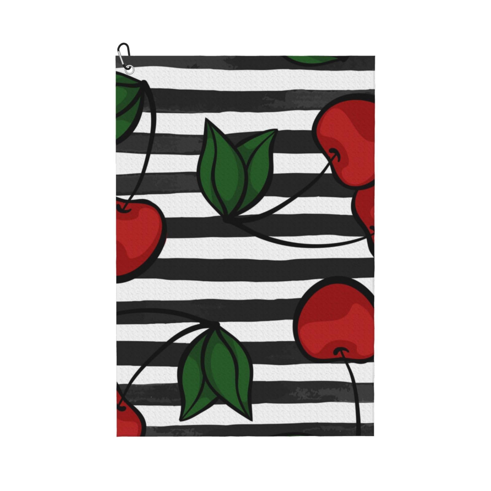Hnnkloy With Cherry On Black And White, 16x24 in Portable Waffle Golf Towels with Carabiner Clip for Golf Bag