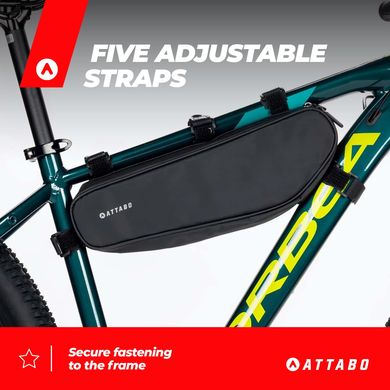 ATTABO Torba Rowerowa na Ramę 2,5 L z Odblaskami | Lekka i Pojemna Torba na Rower - MTB, Szosowy, Trekkingowy | Łatwy Montaż, Trwały Materiał Poliestrowy | Czarna | AFB-365