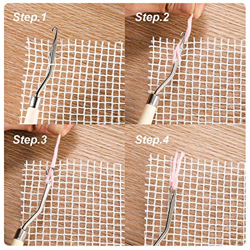 Image of WILLBOND 2 Pieces Blank Rug Hooking Mesh Latch Hook Mesh Canvas Kit with 2 Pieces Wooden Bent Tool for DIY Tapestry Canvas(19 x 19 Inches)