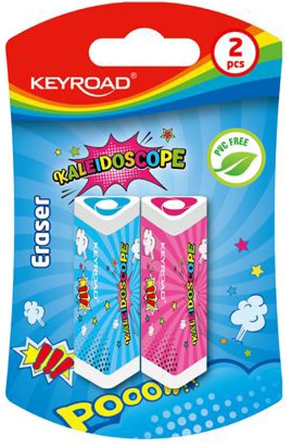 Keyroad KR971852 Universal Eraser Triangular/Pack of 2 Blisters/Mixed Colours/Made of Thermoplastic Rubber Highest Quality/Children's Small Funny Eraser
