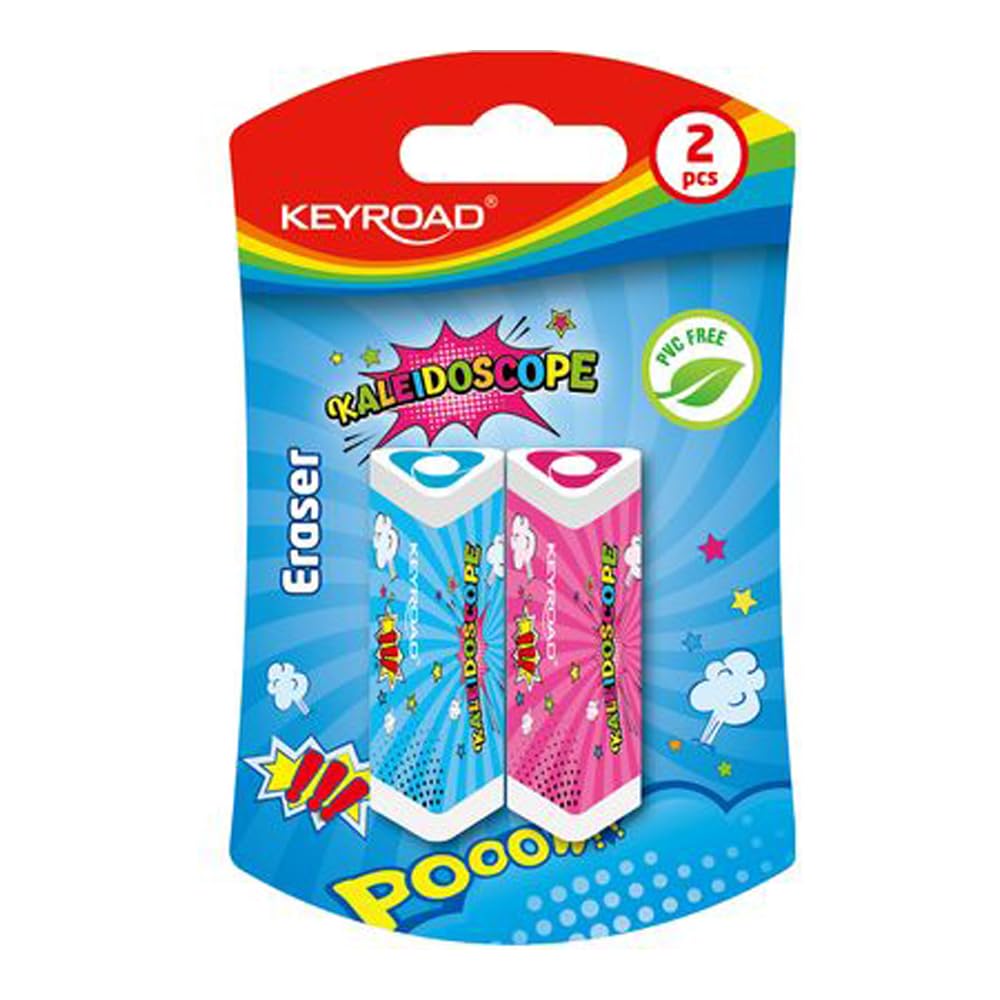 Keyroad KR971852 Universal Eraser Triangular/Pack of 2 Blisters/Mixed Colours/Made of Thermoplastic Rubber Highest Quality/Children's Small Funny Eraser