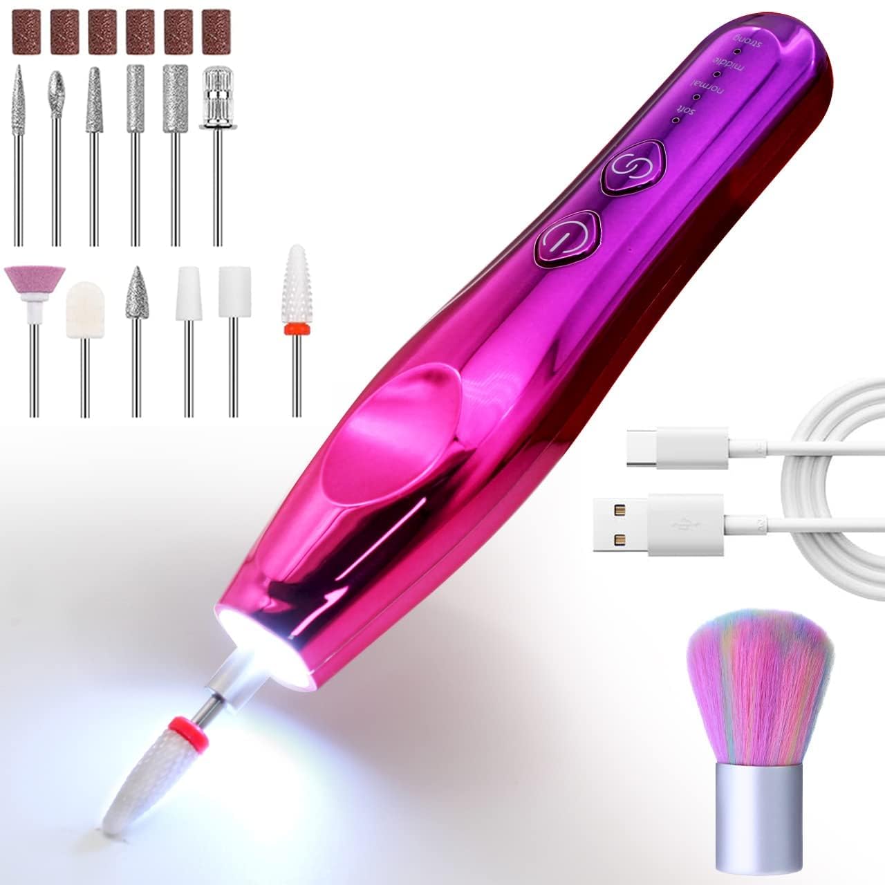 Electric Cordless Nail Drill Nail File Electric Acrylic Nail Kit Manicure Pedicure Set Rechargeable Nail Care Grinder Tool for Women and Girls,Efile Set with Nail Drill Bits Sanding Bands Dust Brush