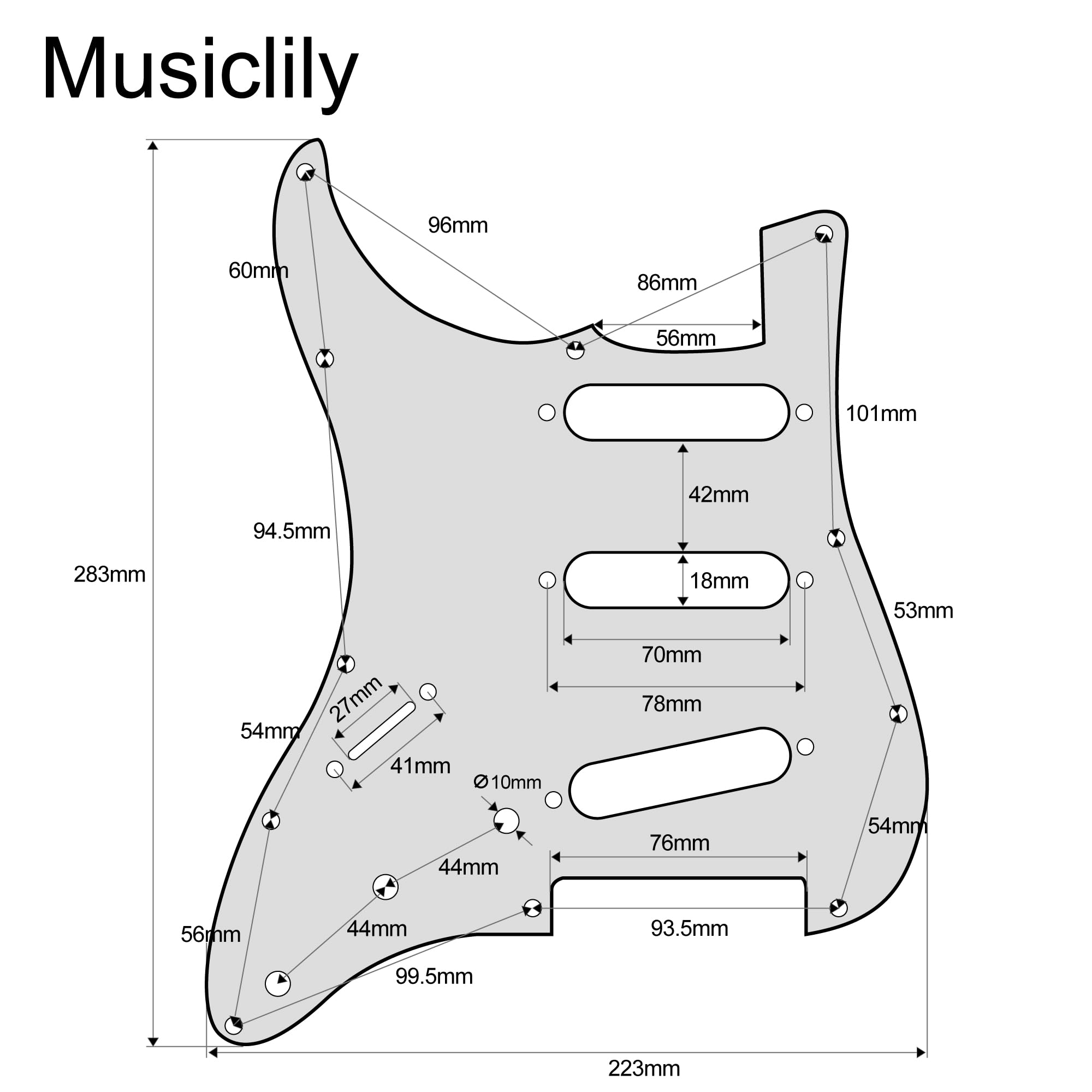 Musiclily SSS 11 Hole Left Handed Strat Guitar Pickguard for Fender USA/Mexican Made Standard Stratocaster Modern Style, 3Ply White - Image 2