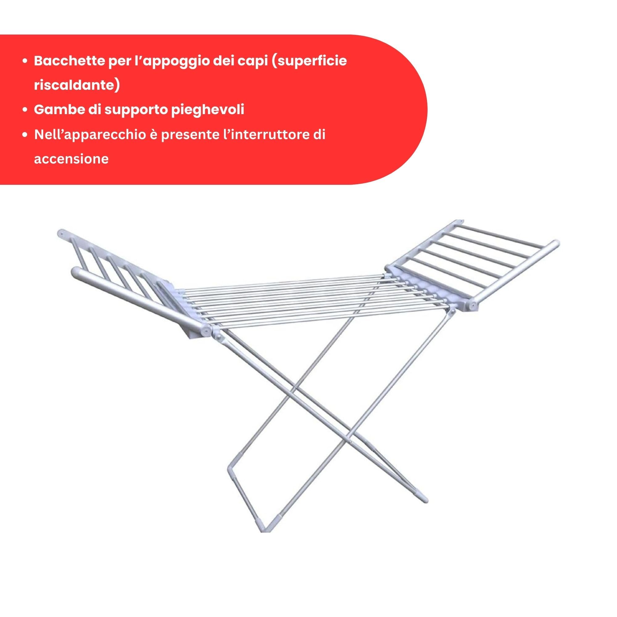 Melchioni Bahamas Stendino Elettrico con 8 + 12 Barre Riscaldanti - Stendibiancheria Richiudibile, 230W, Asciugatura Rapida ed Energeticamente Efficiente