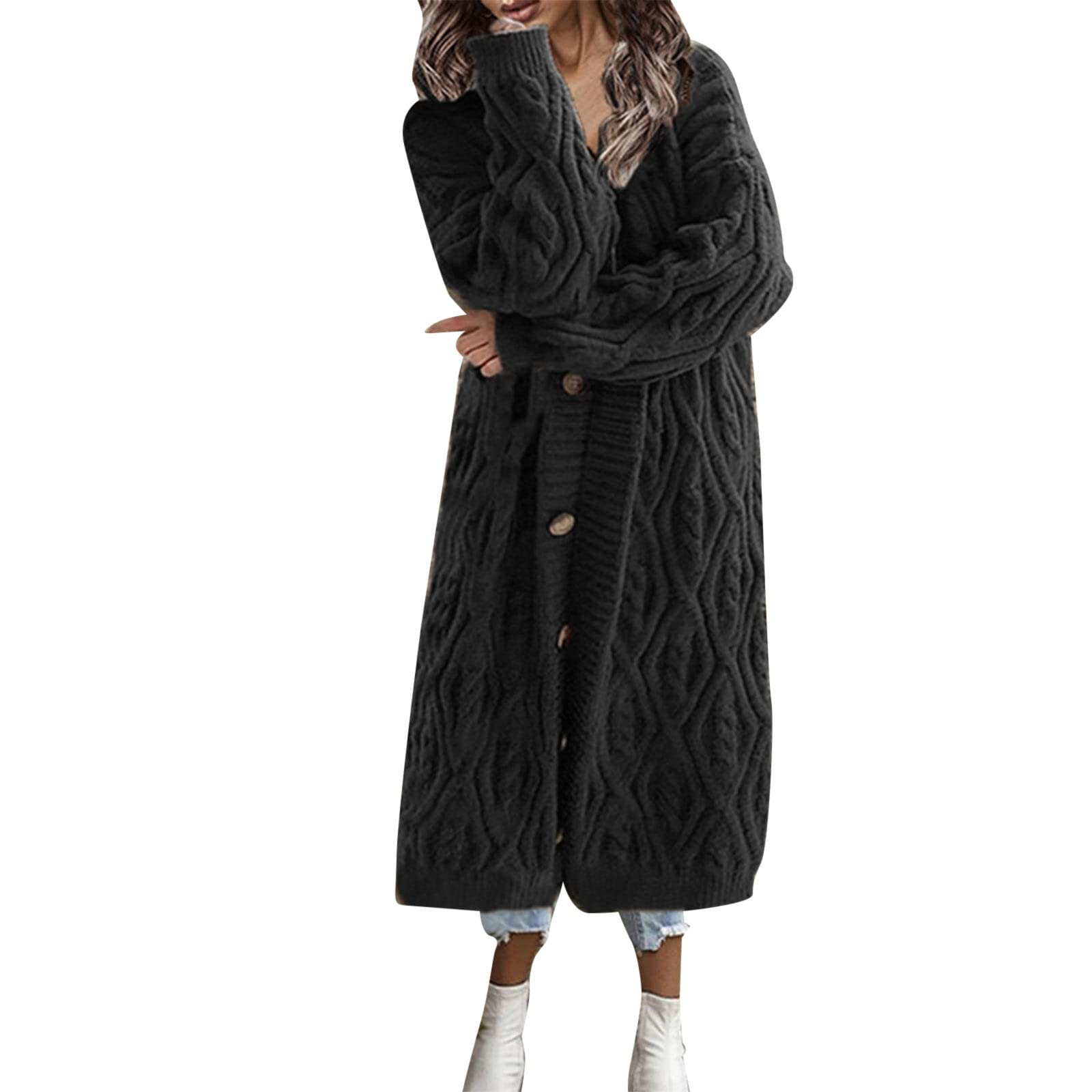 Generisch Fleecejacke Damen Pullover Frauen Casual Langarm Gestrickte Vorne Offen Mode Lose Elegante Warme Übergroße Strickpullover Strickjacke
