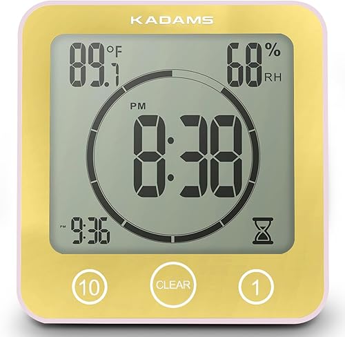 KADAMS Reloj de pared digital para baño, ducha, cocina, temporizador con alarma, resistente al agua para rociar agua, temporizador de pantalla