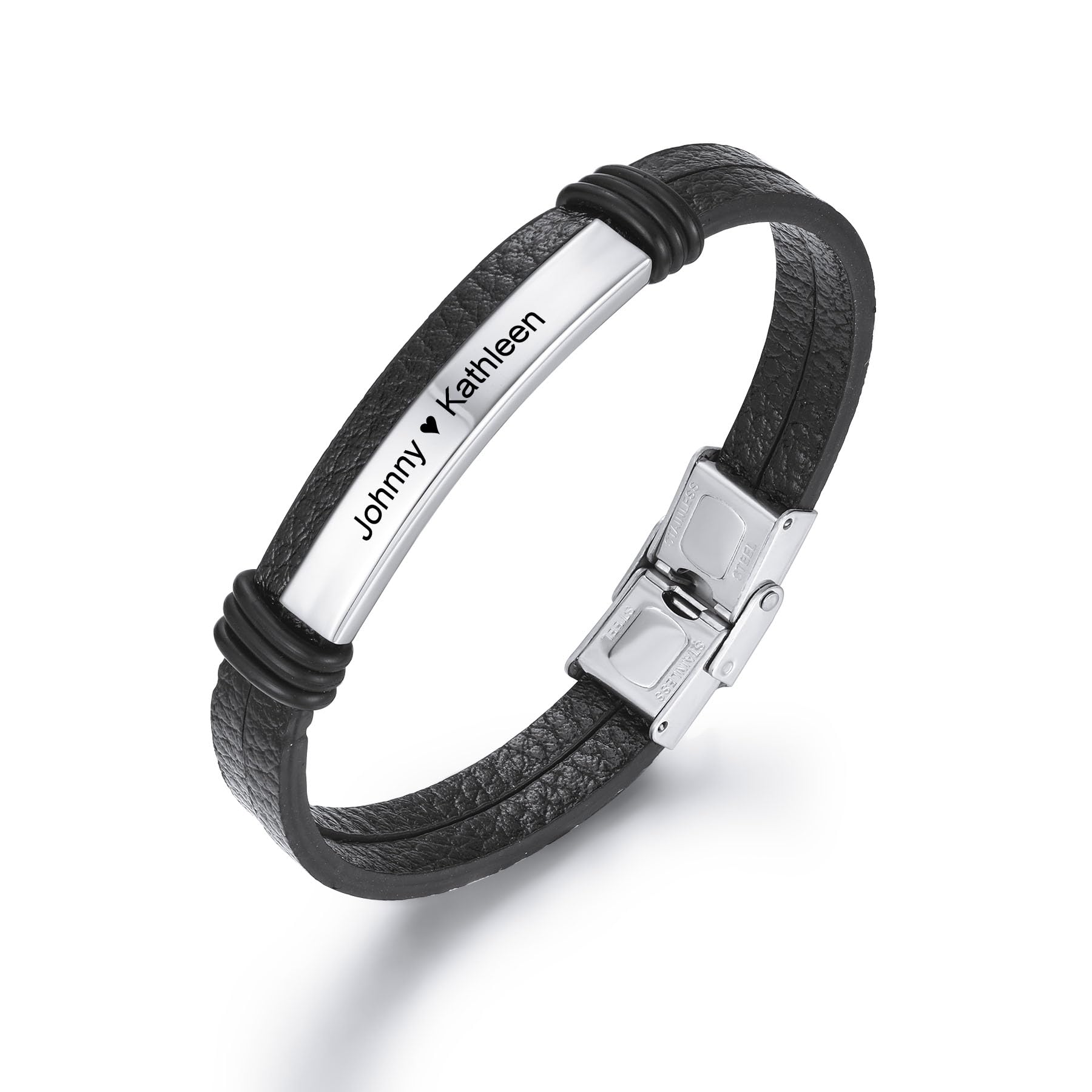 MeMeDIY Pulsera de Cuero Personalizada con Grabado Nombre Fecha Identificación para Hombres Mujeres Niños Niñas Acero Inoxidable Brazalete Trenzado Ajustable Amor Aniversario Joyería Regalo