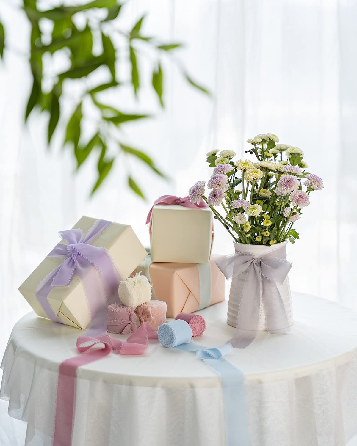 Ruban large vert mousseline de soie pour mariage - Ruban décoratif AOKSUNOVA