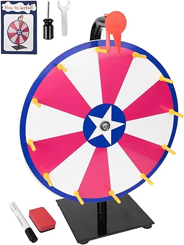 JstFrU Rueda giratoria de premio de 12 pulgadas, 12 ranuras de color, ruleta de mesa, rueda giratoria de fortuna, con marcador de borrado en seco y