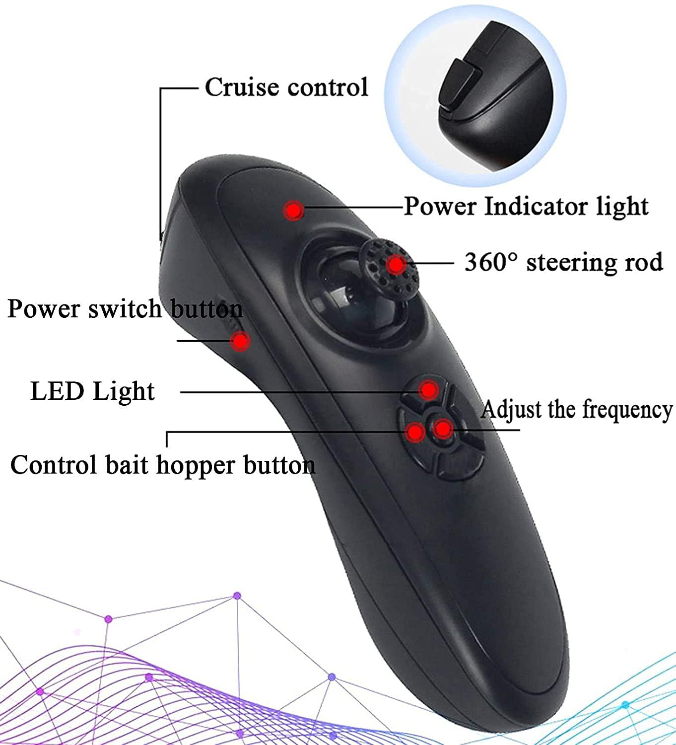 Barco de Pesca con Cebo RC, Barco de Pesca con Cebo a Control Remoto, 2 Horas de autonomía, 1,5 kg, Resistente al Viento y a la Hierba, 500 m, con luz LED de navegación.
