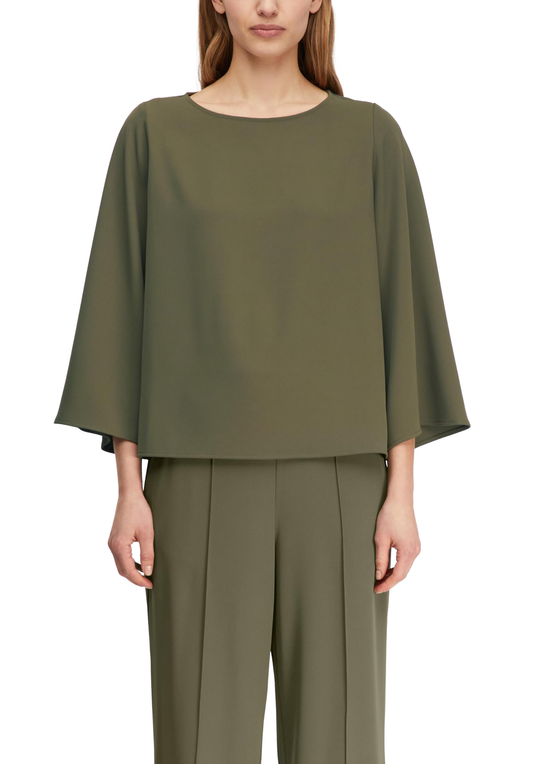 COMMA Damen Bluse – Loose Fit, 3/4-Ärmel, Crew Neck