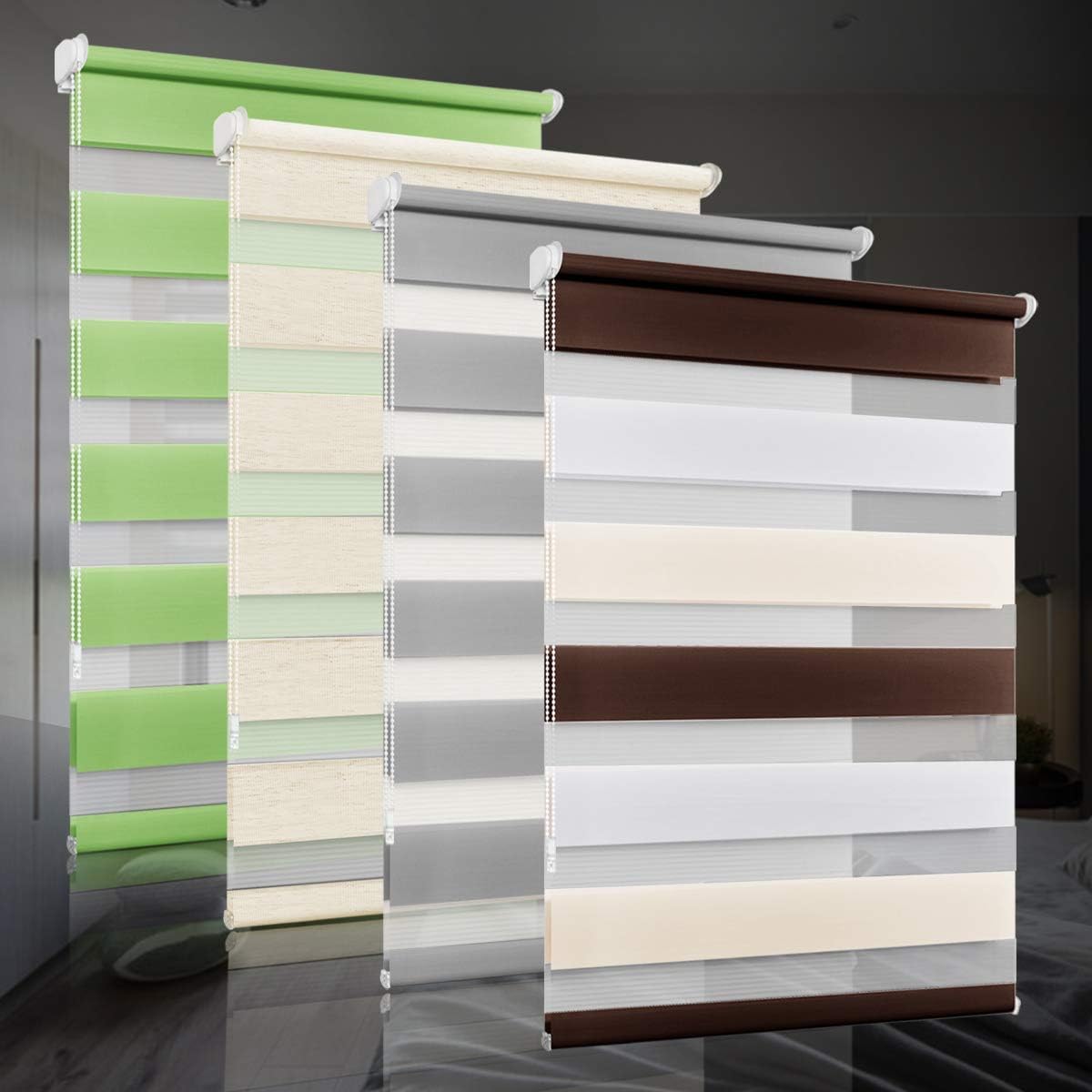 bobodeco Doppelrollo klemmfix ohne Bohren Duo Rollos für Fenster mit Klemmträger, Weiß Creme Braun B35 x H120cm (Stoffbreite 35cm), Fensterrollo lichtdurchlässig & verdunkelnd Wandmontage Sichtschutz