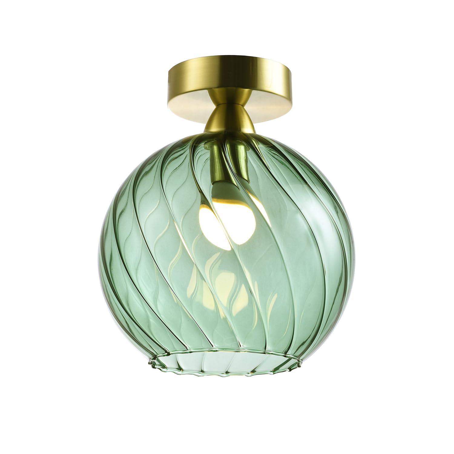 Happy Homewares Designer Chic Ceiling Light Fitting with Brushed Gold Base and Emerald Green Swirl Glass Shade | 23cm x 20cm | for Lounge, Dining Room, Bedroom etc