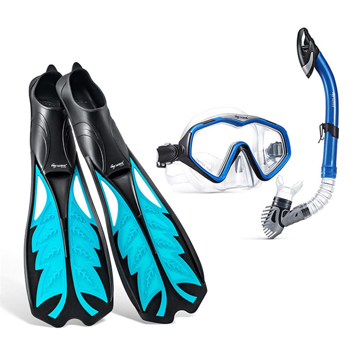 DEEYOTA Adults Long Swimming Fins Dry Snorkel Swim Goggle Scuba Diving Package Set Snorkeling Set Sn