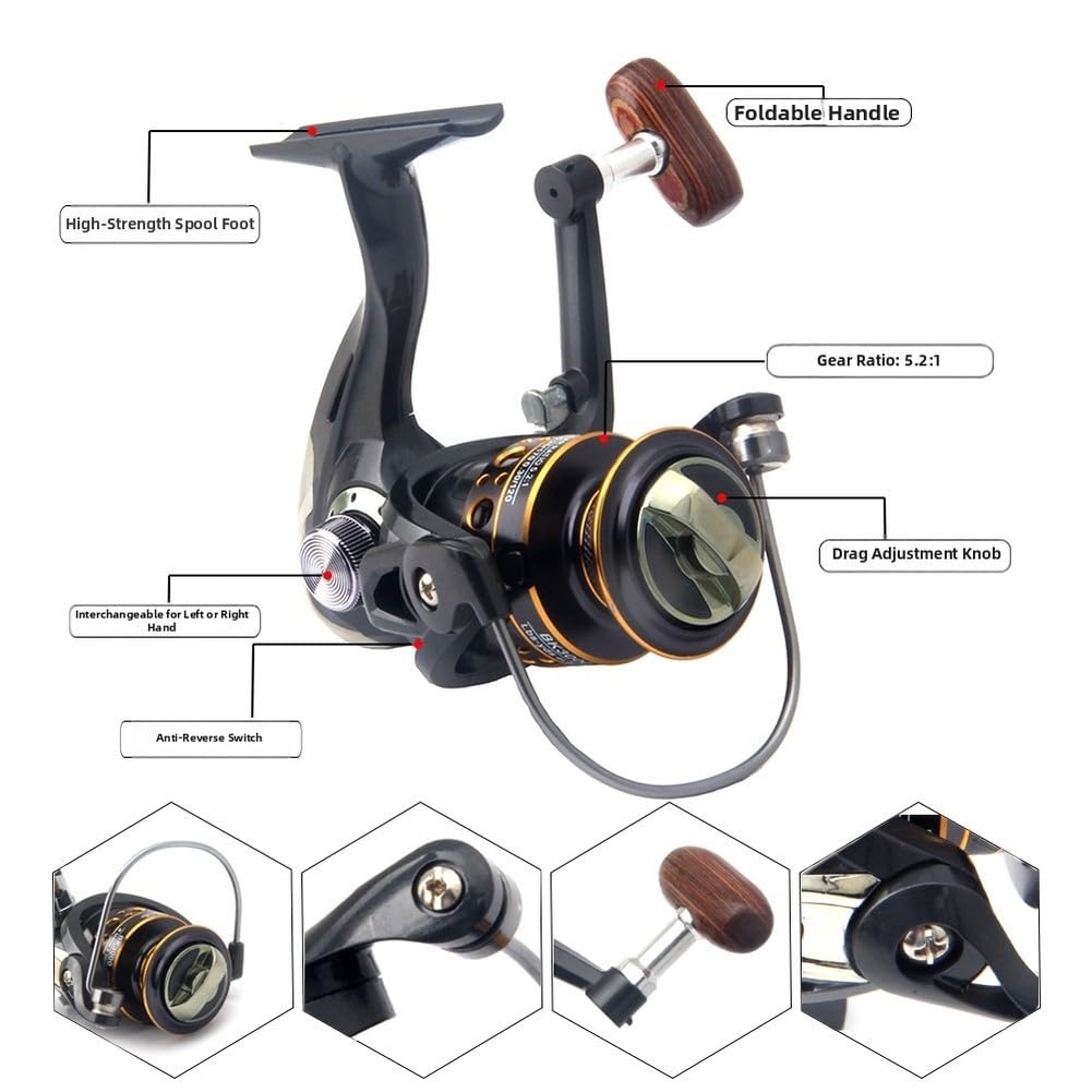Canna da pesca e mulinello con scatola per attrezzatura da pesca, set in fibra di carbonio per acqua dolce e salata, 1,5 m, nero e argento (set di canne da pesca da 1,5 m)