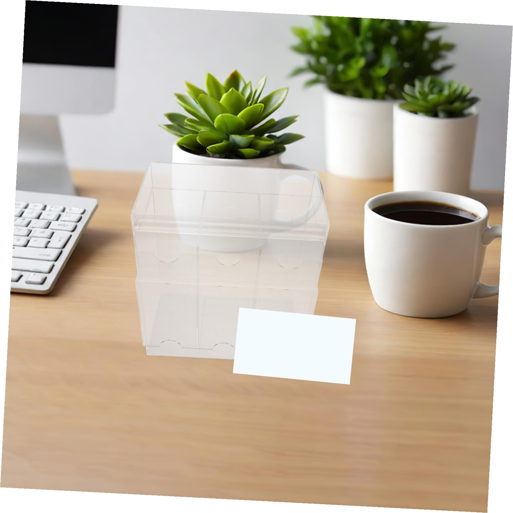 Hohopeti Caja de Almacenamiento de Tarjetas de Acrílico Compartimentos | Name Cards y Photocards, Base Estable, Organización por Secciones, Mantenimiento Sencillo