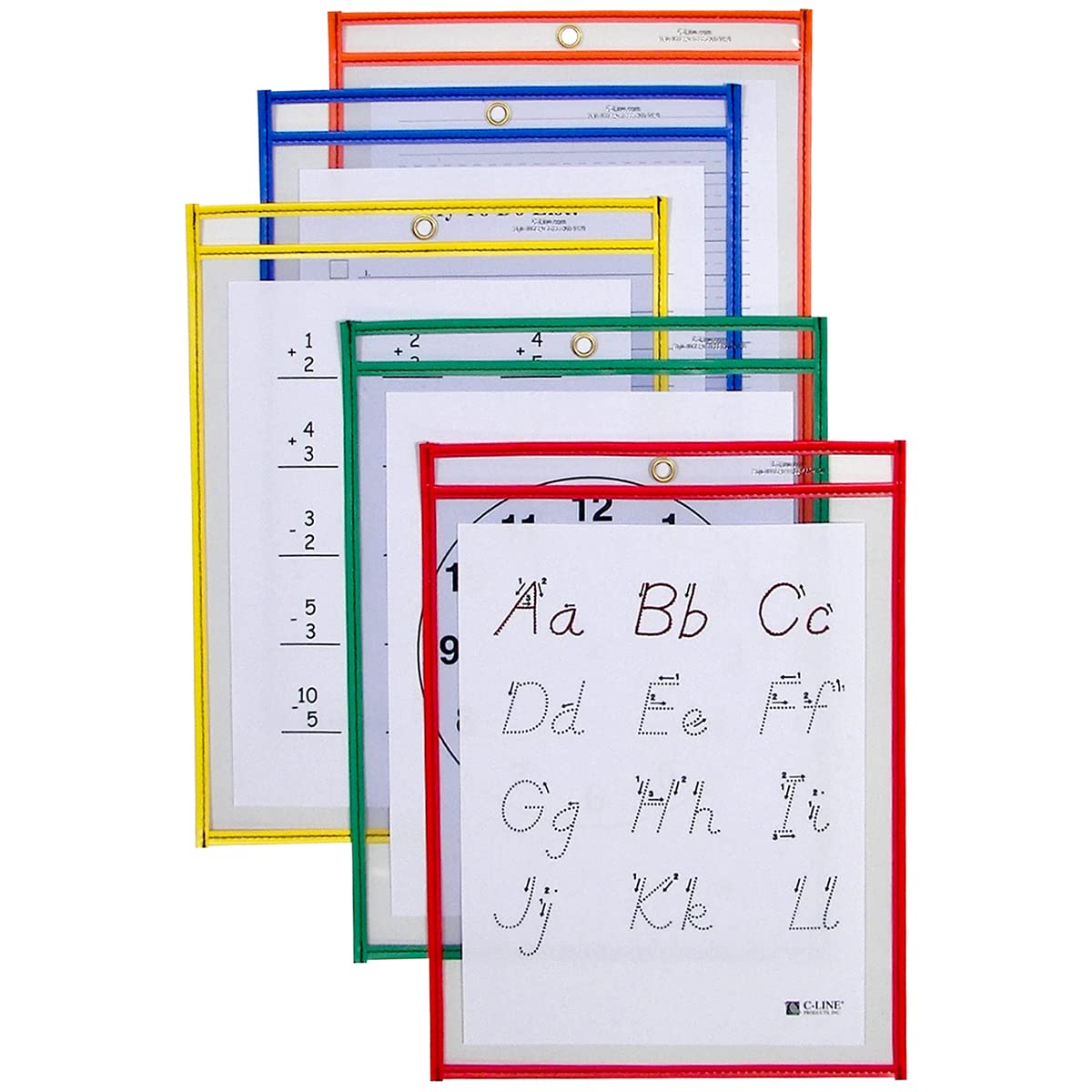Reusable Dry-Erase Pockets 9x12 10/Pkg-Assorted Primary Colors