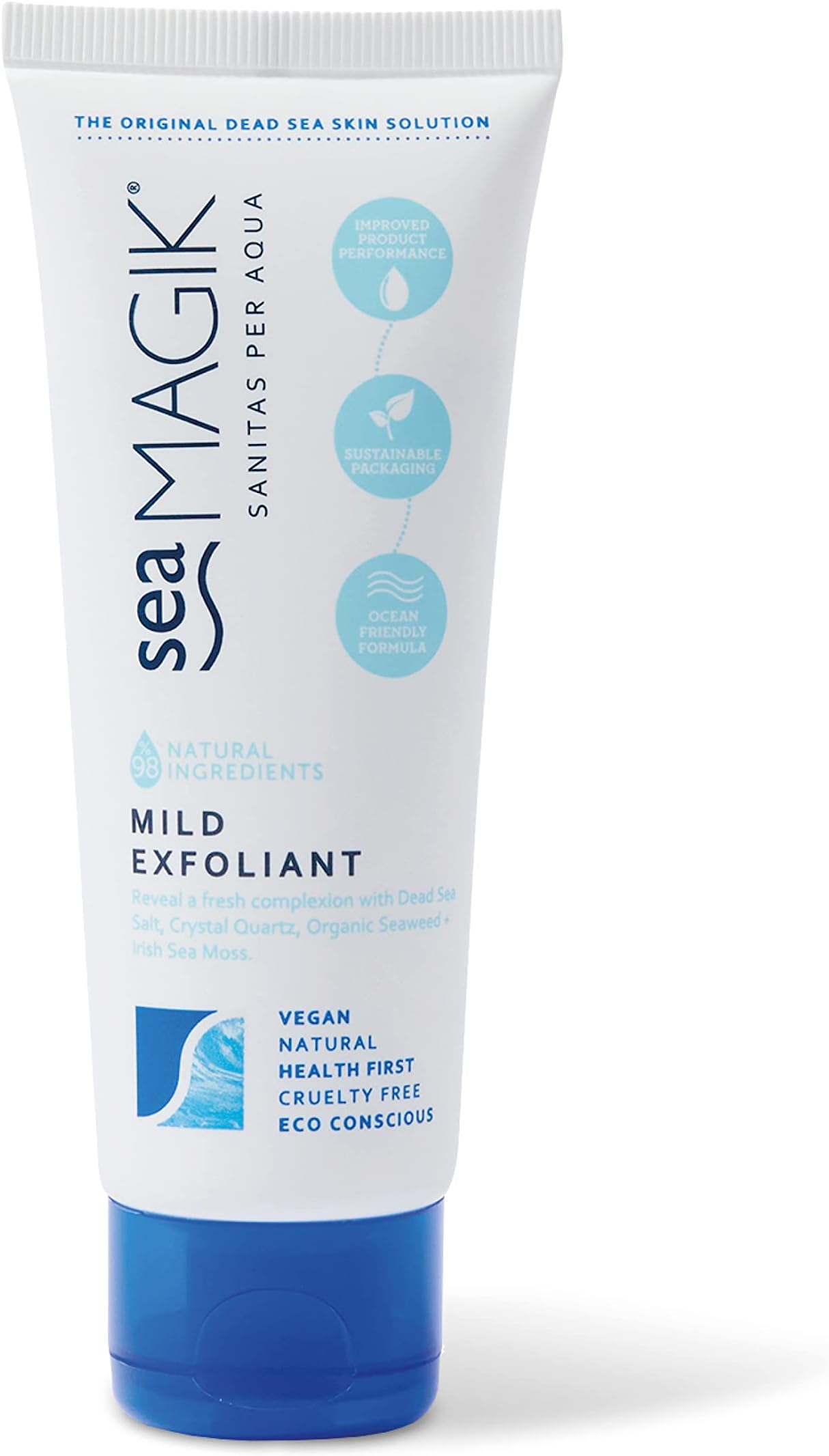 Sea Magik - Face Scrub Exfoliator, Soothing and Replenishing, Infused with Hydrating Dead Sea Salt and Salicylic Acid, Moisturising, Suitable for All Skin Types, Vegan, Cruelty Free (75ml)