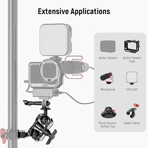 Miniatura 6 de NEEWER Soporte de brazo mágico para Hero 12 11 10 Osmo Action 4 3 One X3 GO3, adaptador de brazo articulado con tornillo de 14 pulgadas para montaje