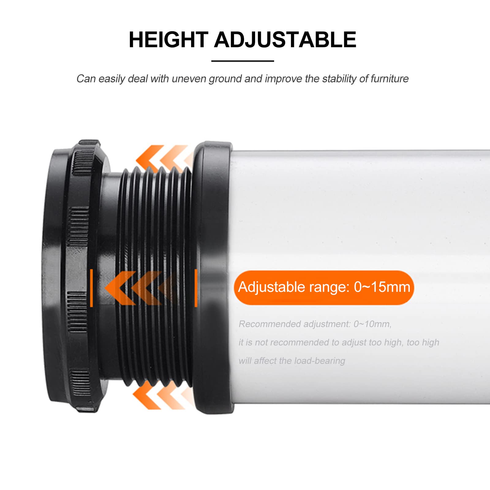 Patas De Muebles Ajustables, Acero Inoxidable, Base Antideslizante Y Gran | Altura Regulable De 0 A 15 Mm, Impermeable, Inoxidable, Fácil De Instalar (White 50 cm (19.7 in))