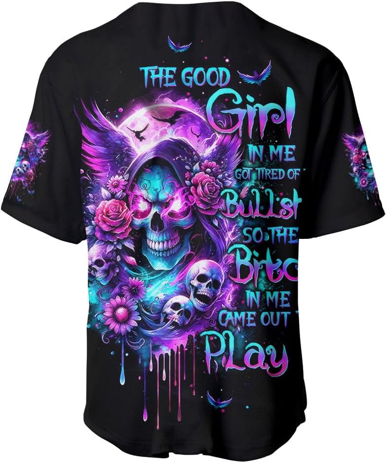 Fairy Skull Baseball Jersey for Women Skull Wizard Button Down Jersey Shirts for Women Funny Sayings Jersey Birthday Gift