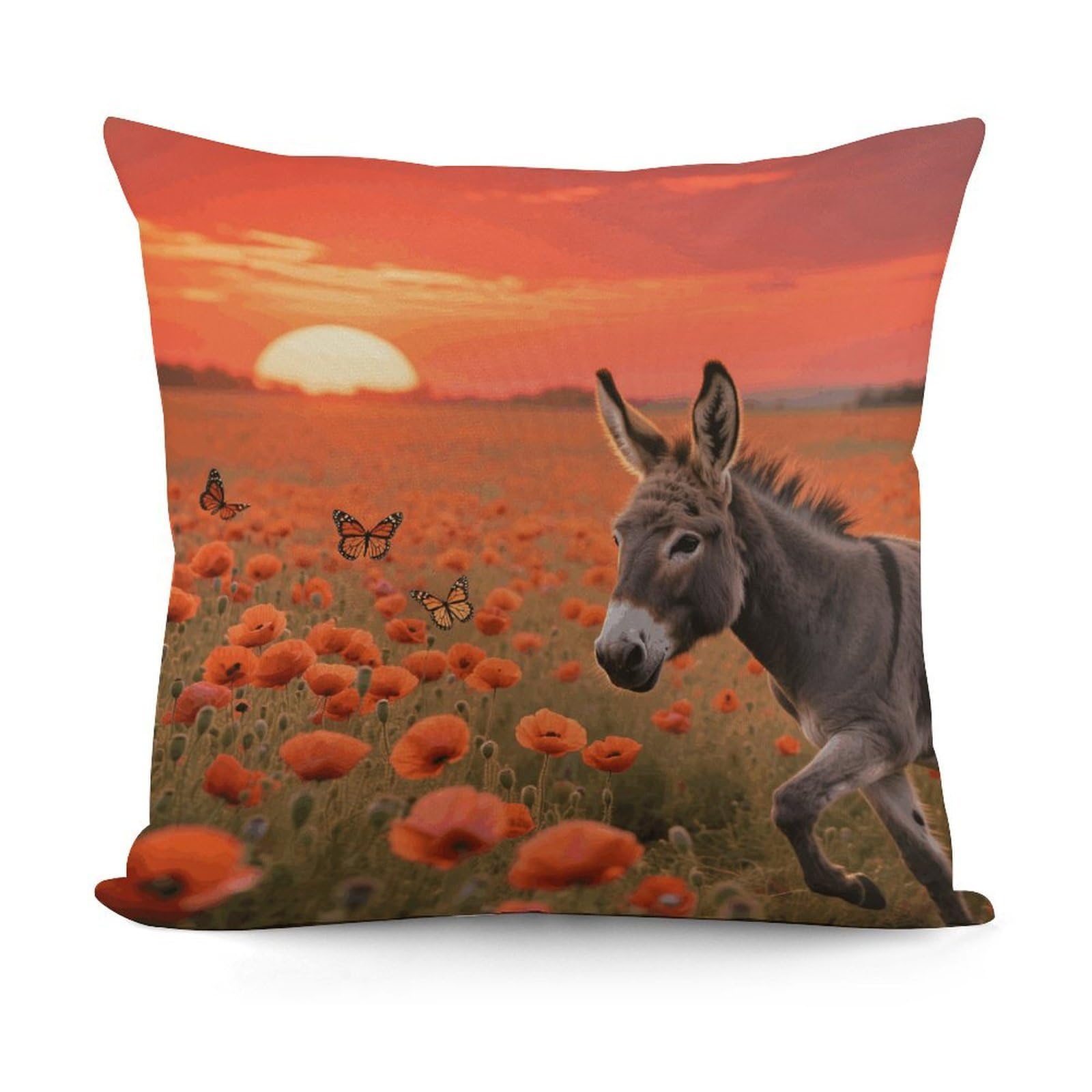 VstaDank Donkey & Butterflie Throw Pillow Covers Fade-Resistant Removable Pillowcase Square Cushion Case Cozy Pillow Case Breathable Pillow Protector Soft Pillow Shams 18"x18"