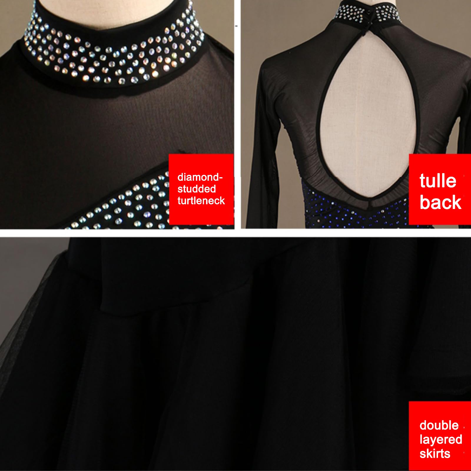 Kleid Damen Latein Tanzkleid Strass Pailletten Quaste Flapper Kleid Salsa Tango Ballsaal Tanz Kleider Tanzkostüm Schwarz Tanzkleidung Damen Latein Samba Kostüm Latein Kleid Mädchen