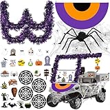 R Horse Halloween Golf Cart Decoration Kit - 59Pcs Halloween Car Decor With Giant Spider, Spider Web, Fan Flag, Tassels And Stickers For Golf Cart Parade Party Decor Indoor Outdoor Supplies