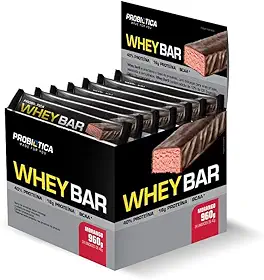 Whey Bar Low Carb (960g) Caixa 24 Unidades - Sabor Morango, Probiótica