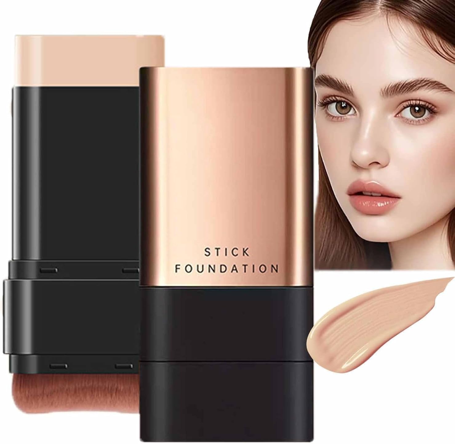 - Multi-Use Foundation Stick,Double Head Foundation Stick with Brush,Lightweight Flawless,Oil Control,Long Lasting Waterproof