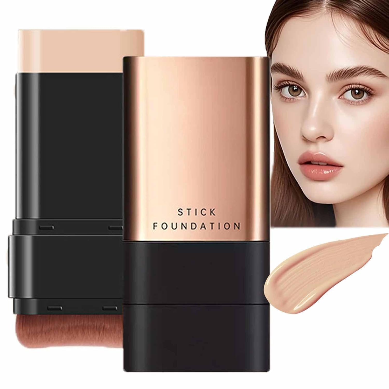 2 in 1 Foundation Stick with Brush for Women, Full Coverage Makeup Foundation with Built-in Blending Brush Smooth & Natural Finish, Easy to Blend Face Makeup Stick for Daily Use-image-49