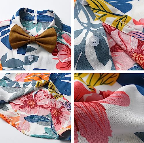 Image of Toddler Baby Boy Summer Clothes Set Floral Shirt Bow-tie Shorts Hawaiian Outfit