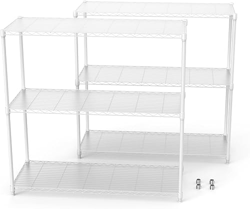 Estantería de alambre de metal NSF de 3 niveles, juego de 2 unidades, color blanco, capacidad de 1050 libras, estante de almacenamiento ajustable