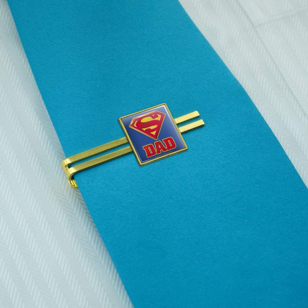 GRAPHICS & MORE Superman Super Dad Shield Logo Square Tie Bar Clip Clasp Tack- Silver or Gold