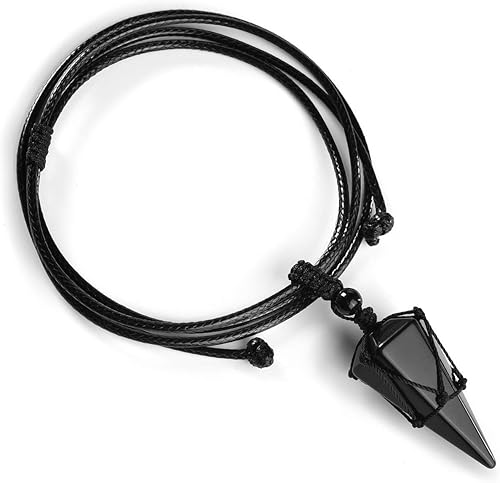 Miniatura 4 de Jovivi - Collar de cristal de cuarzo natural, péndulo de radiestesia con punta hexagonal cristales curativos de adivinación, collar de piedra Reiki