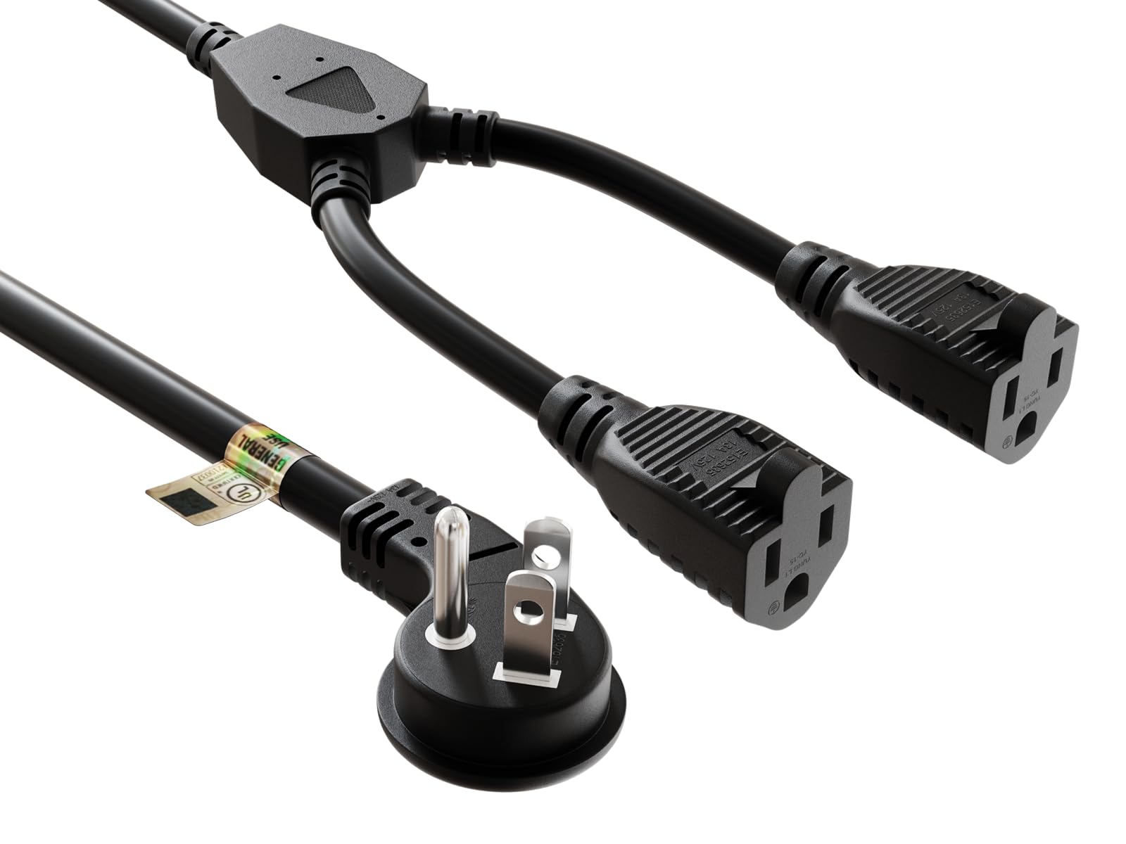 Cable Leader Ultra Low Profile Power Extension Cord Splitter Cable, 2 NEMA 5-15R to 1 NEMA 5-15P (16AWG, 14 inch)