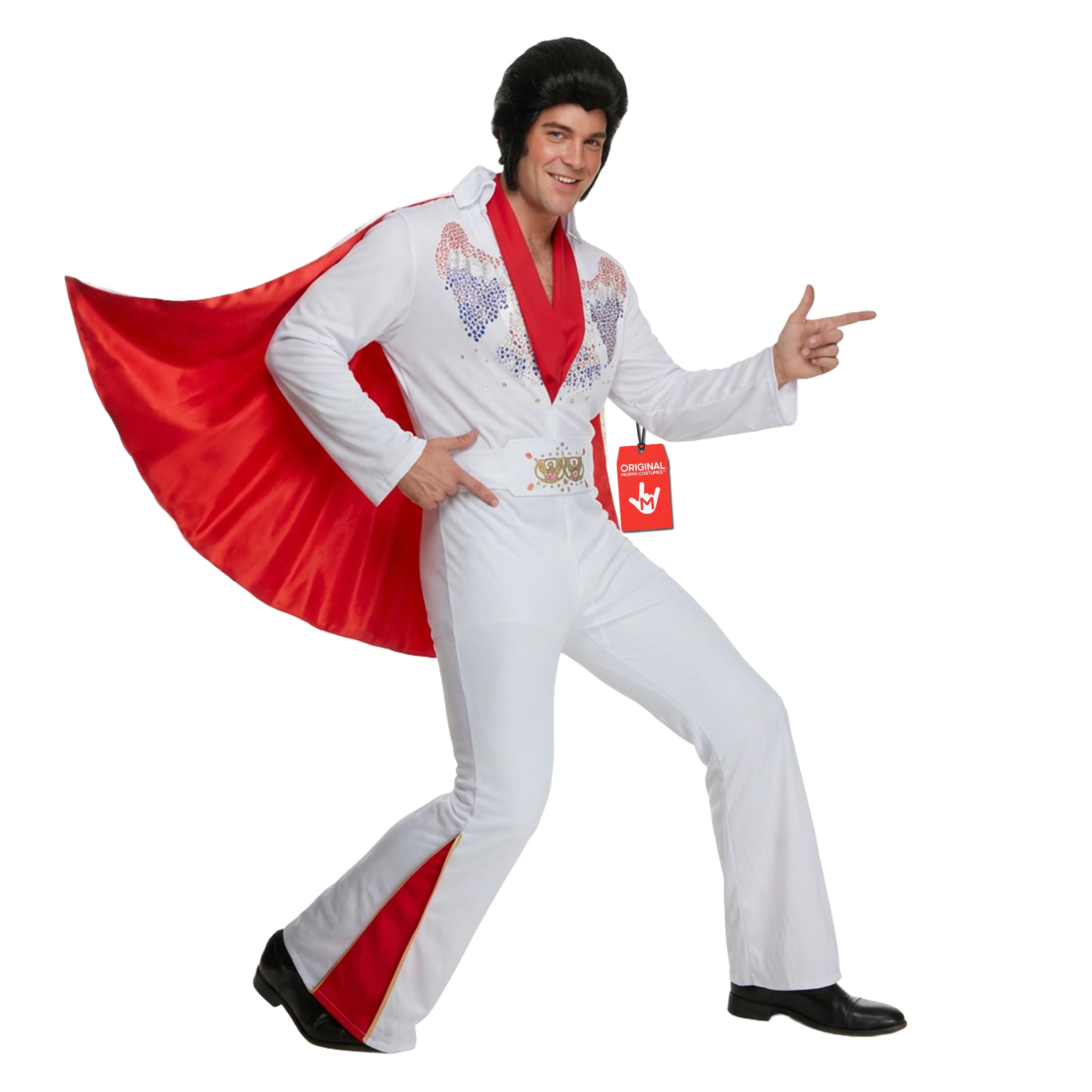 Morph Disfraz Elvis Rey Del Rock y Roll Hombre, Años 70, Cantante, Disco, Despedida, Carnaval y Halloween