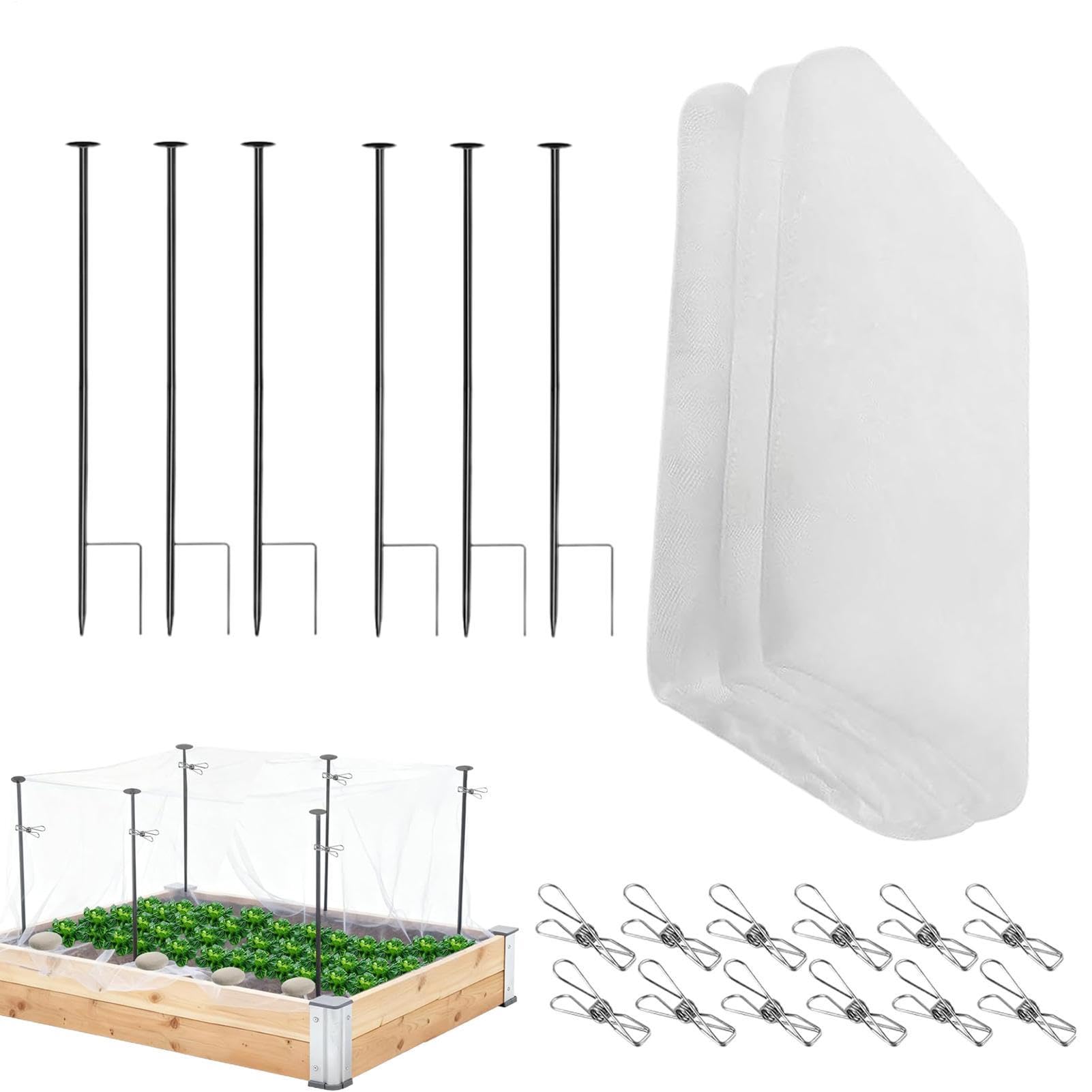 Zestaw Siatki Ogrodowej Mesh Ochronny 3,05 X 3,96 Palikami | Siatkowy Na Podwyższone Grządki Z Klipsami Do Sadu, Farmy, Ogrodu, Patio, Balkonu, Na Zewnątrz, Do Szklarni