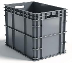 Stackable Bin 86L with Handles 60 x 40 x 45 cm, Load 40 kg, Grey | Robust HDPP plastic transport box to European standards. Ideal storage box for garage, shelving and moving house